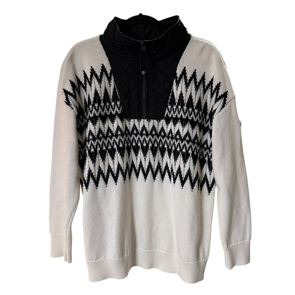 T by Talbots Sweaters - T by Talbots Sweater Womens Large Black White Quilted Bib Quarter‎ Zip Geometric